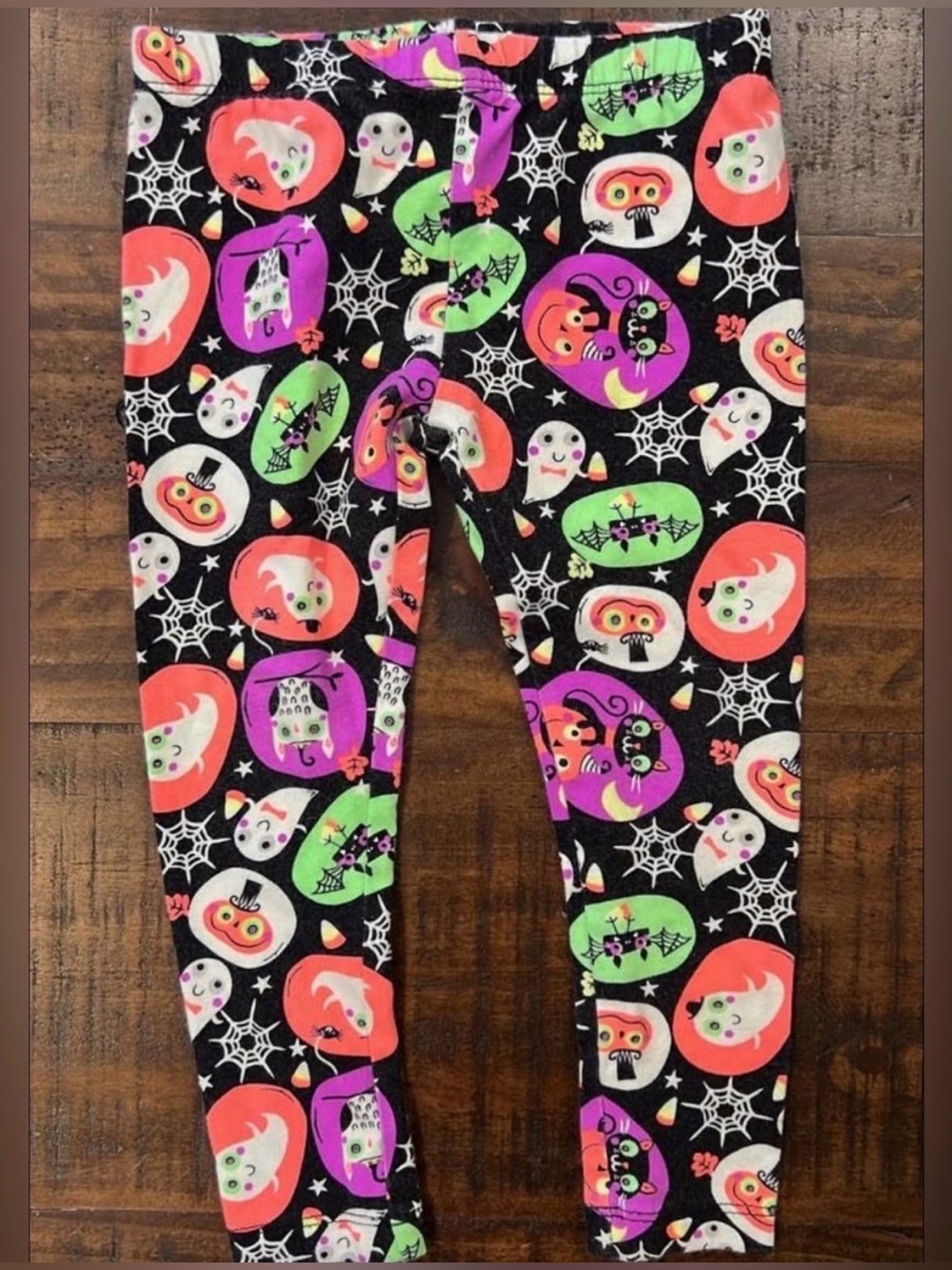 Lighting Bug toddler 2t Halloween Print Leggings - Black w/ neon spooky